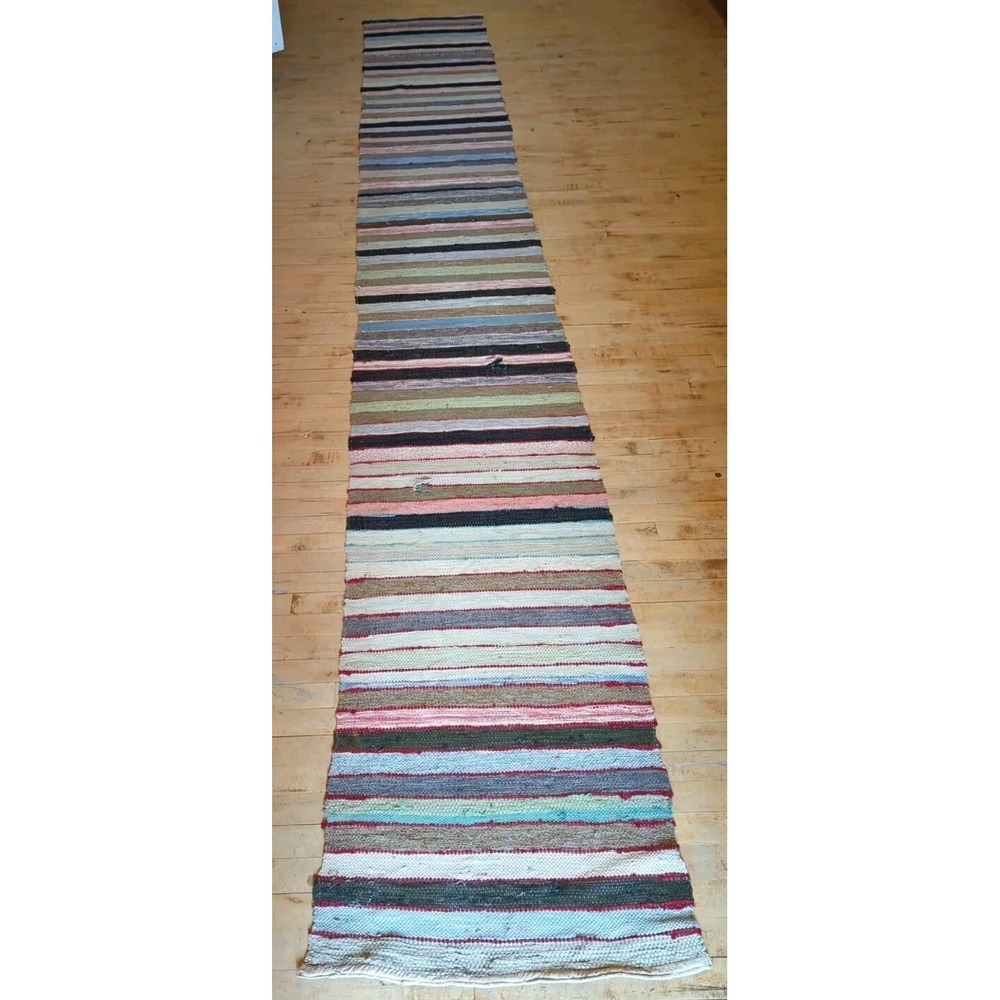 Antique Imported Swedish HandMade Rag Rug Runner (24‎ x 181 inches )